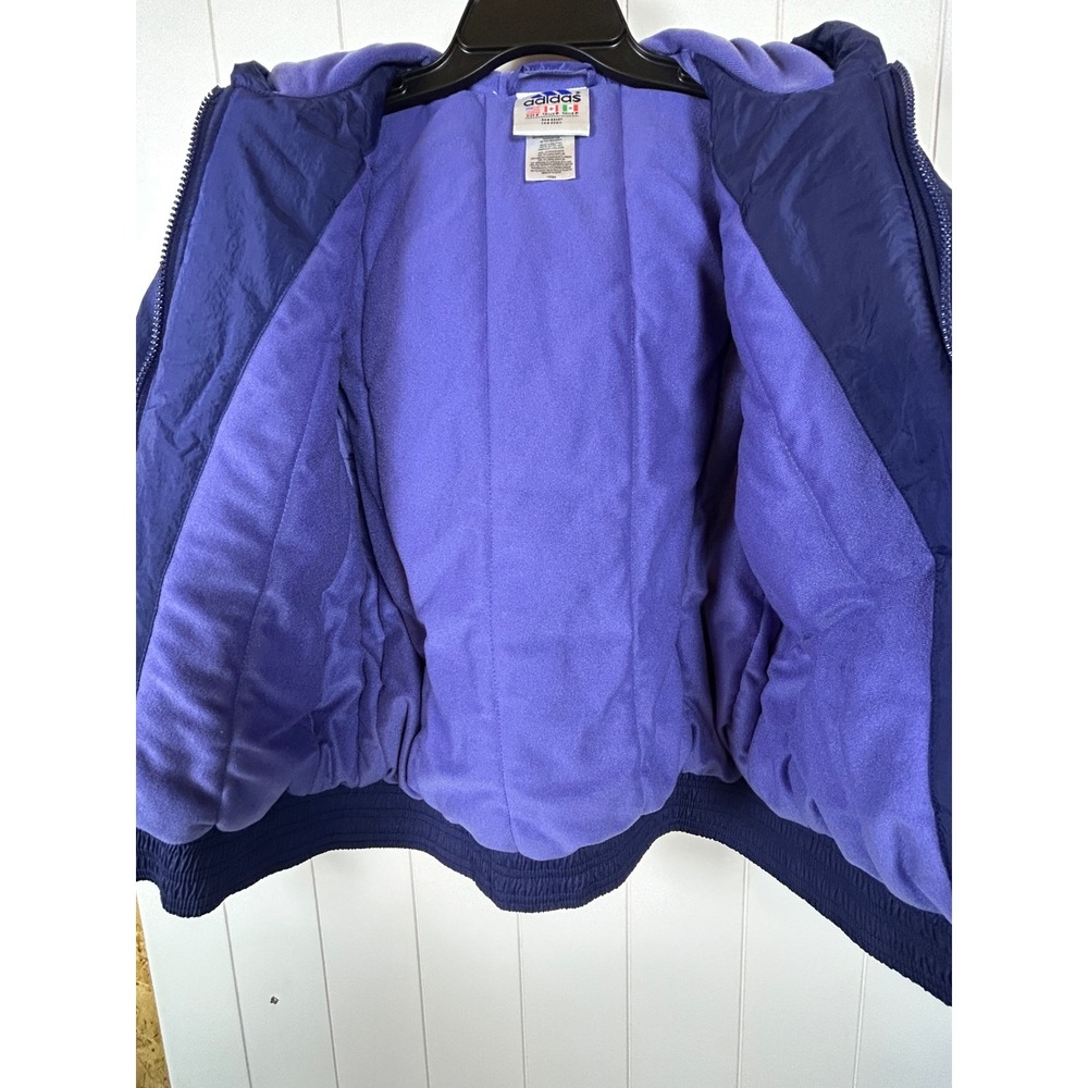 Vintage hooded‎ nylon Adidas women's  Jacket Full Zip Purple Three Stripe - Picture 13 of 14